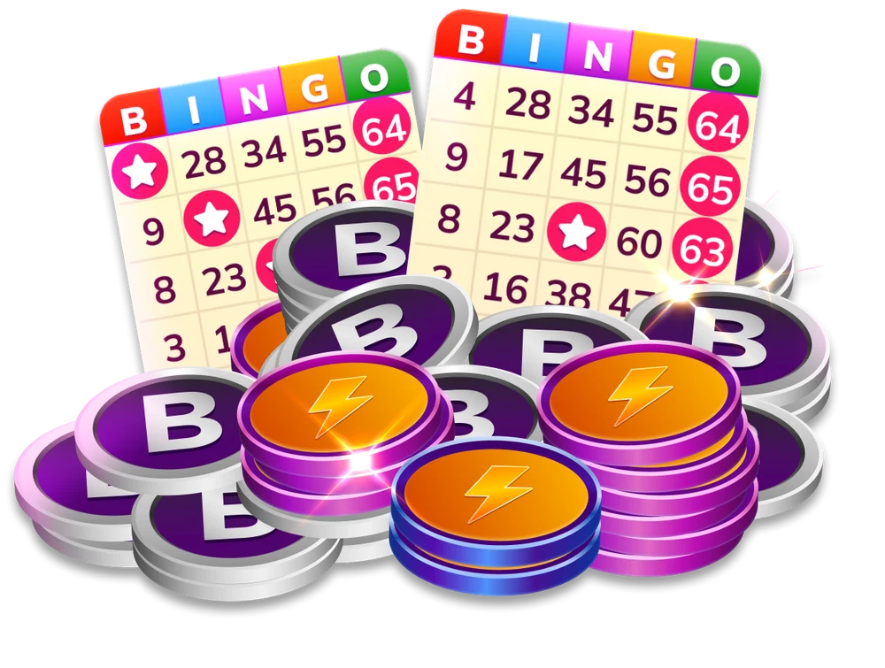 Stacks of bingo coins and cards